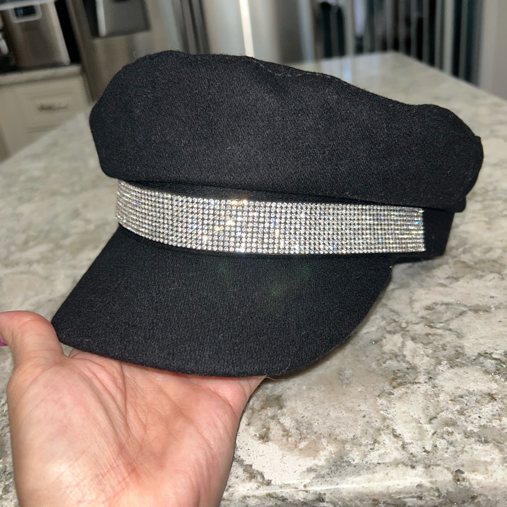 Black Cap with Rhinestone Band - Picture 2 of 4